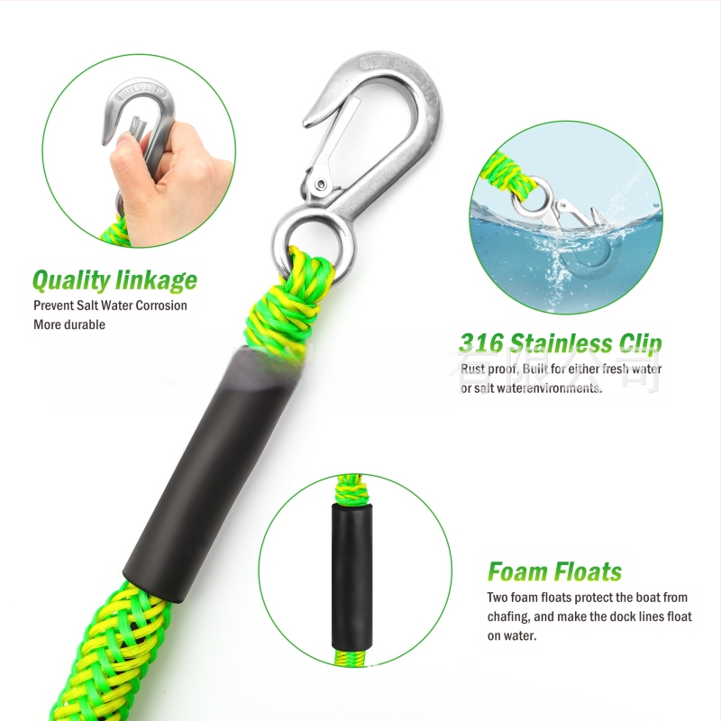 Jauniniet 4FT jaunu āķa laivas virvi Jūras elastīgo virvi Jūras kabelis gumijas laivas laivas virve Dock līnija