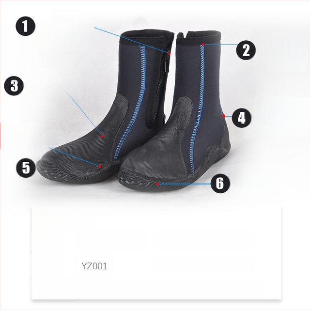 Ekspordikvaliteediga sukeldumissaapad, libisemiskindlad torkekindlad pääste- ja üleujutustõrjeks mõeldud 5 mm paksused kõrge säärega snorgeldamis- ja rannajalatsid