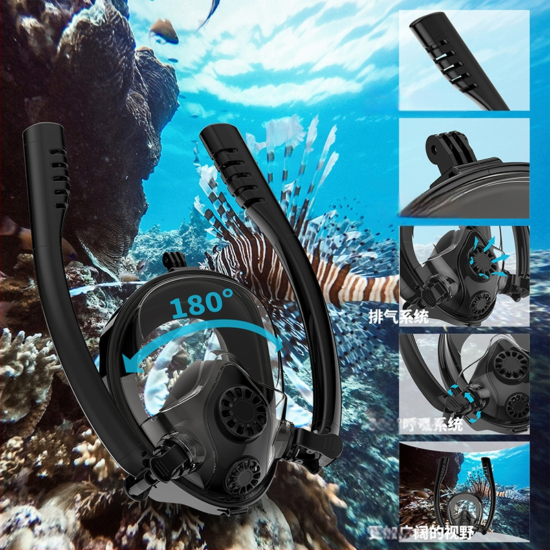 Visiškai sausa nardymo kaukė suaugusiesiems, „Three Treasures“ viso veido dvigubo vamzdelio silikoninė nardymo kvėpavimo kaukė, labai kvėpuojanti laisvajam nardymui