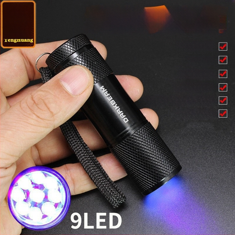 Határokon átnyúló gyártók közvetlenül szállítanak 9LED-es lila zseblámpát UV ultraibolya alumíniumötvözetből készült pénzdetektor fénycsöves világító lámpát