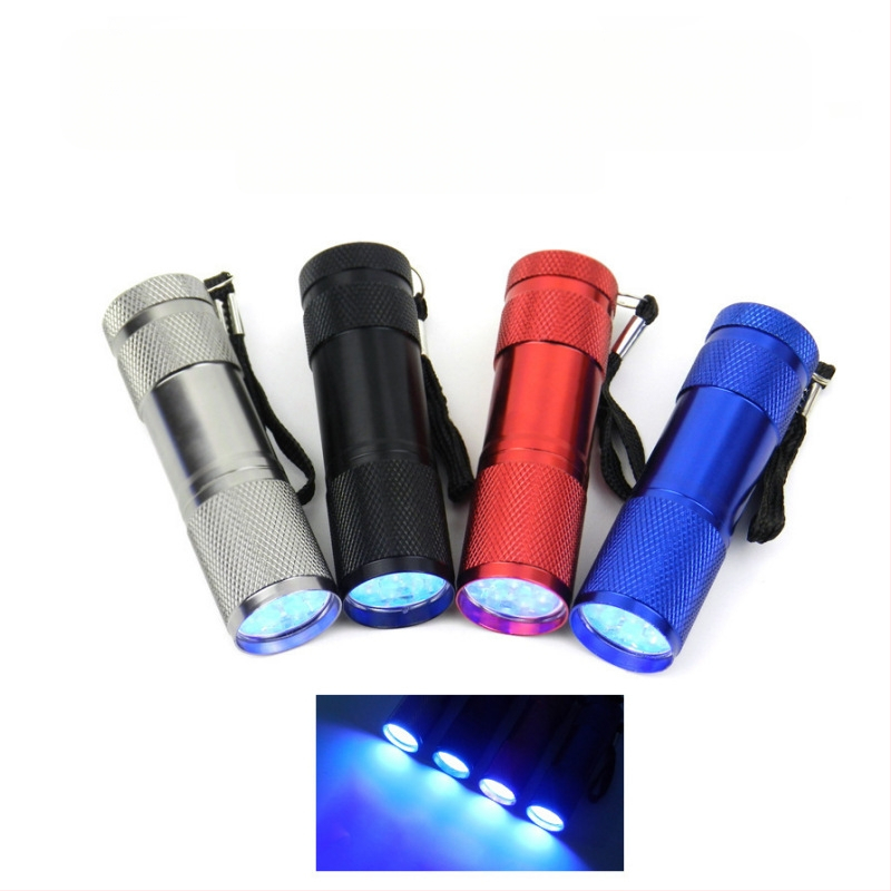 Határokon átnyúló gyártók közvetlenül szállítanak 9LED-es lila zseblámpát UV ultraibolya alumíniumötvözetből készült pénzdetektor fénycsöves világító lámpát