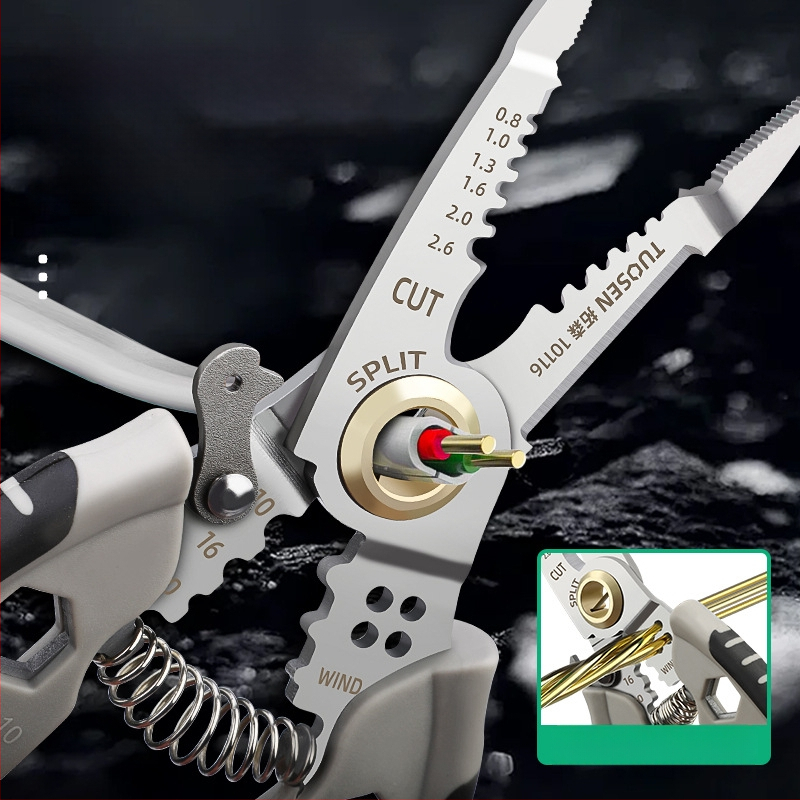 Tuosen višenamjenski alat za skidanje izolacije 7 inča, specijalni alat za električare, rezač žice, izvlačenje žice, prešanje žice, vijak za namatanje žice
