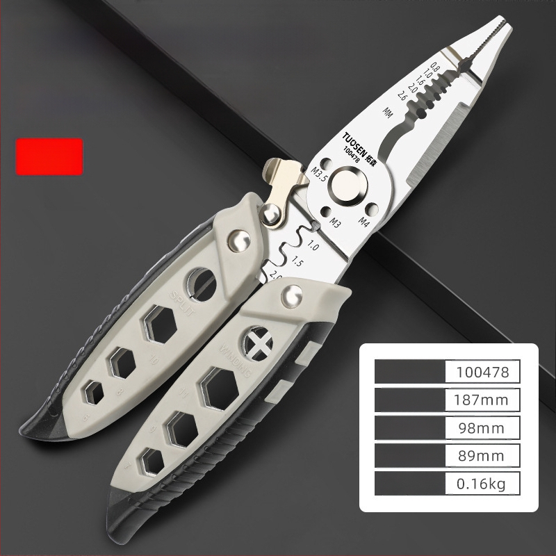 Tuosen višenamjenski alat za skidanje izolacije 7 inča, specijalni alat za električare, rezač žice, izvlačenje žice, prešanje žice, vijak za namatanje žice