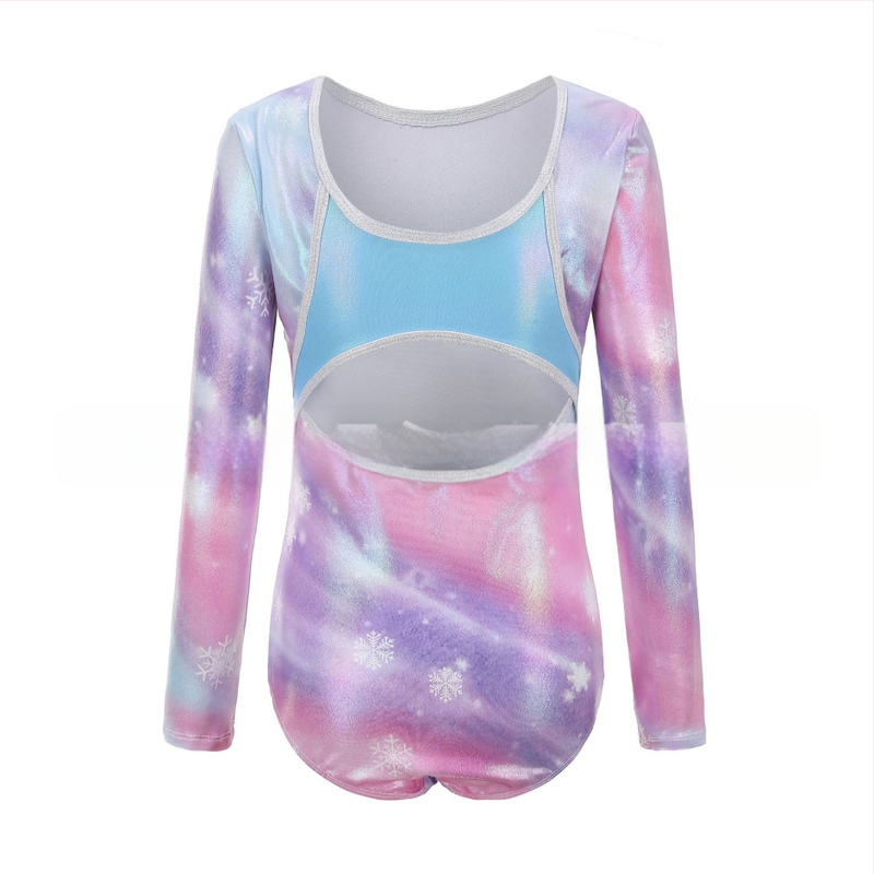 Детско облекло за гимнастика, дрехи с дълъг ръкав и бронзиращо покритие за танци, дрехи за момичета, балет, детски дрехи за гимнастика с гол гръб, дрехи за тренировки, детски клинове