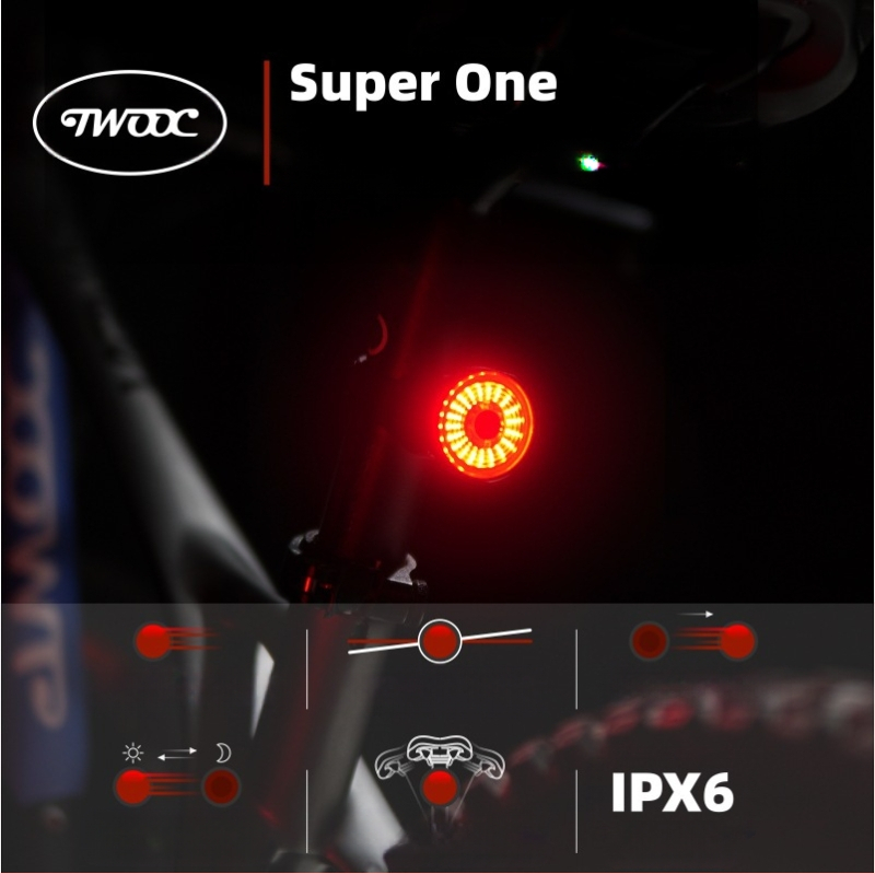 Dviračio išmanusis stabdžių galinis žibintas su automatiniu indukciniu užvedimu ir stabdymu, galinis žibintas su USB įkrovimu, TWOOC galinis žibintas