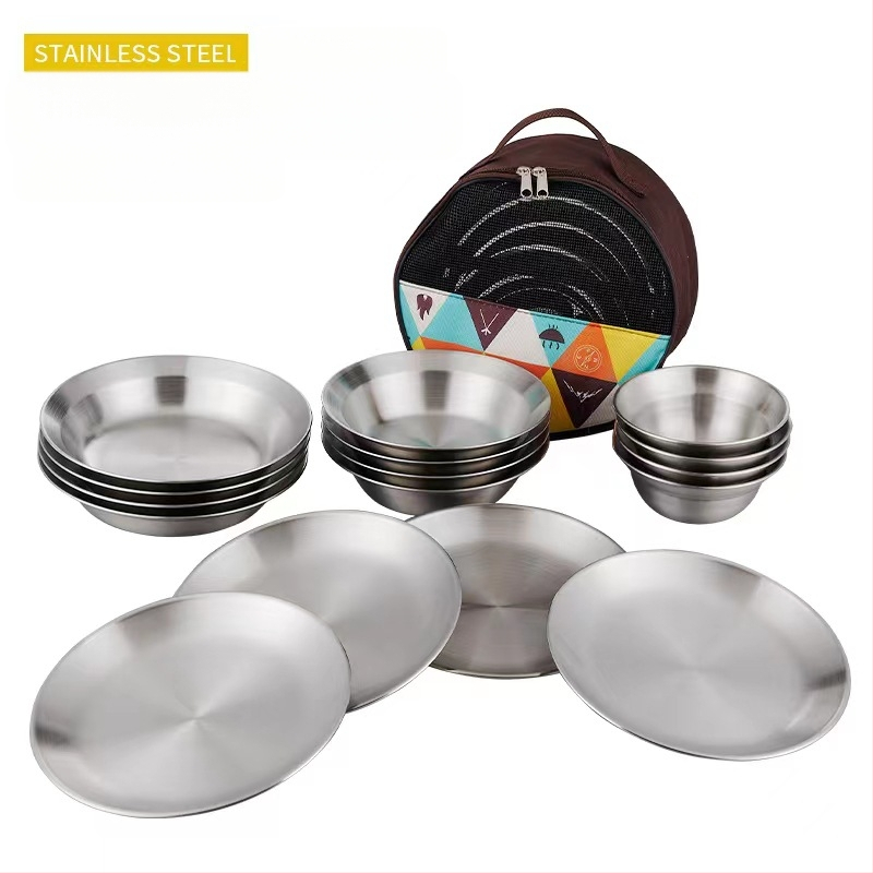 Roostevabast terasest õhtusöögitaldrikute komplekt õues kasutamiseks, telkimiseks mõeldud grillilauad, kaasaskantavad isejuhtivad grillitaldrikud, supikauss, kausikomplekt