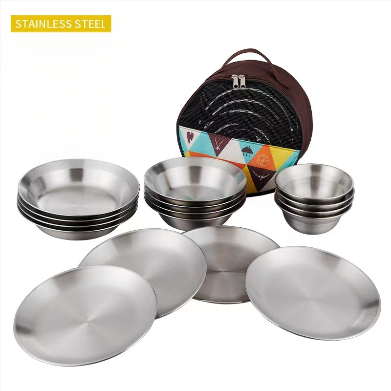 Roostevabast terasest õhtusöögitaldrikute komplekt õues kasutamiseks, telkimiseks mõeldud grillilauad, kaasaskantavad isejuhtivad grillitaldrikud, supikauss, kausikomplekt