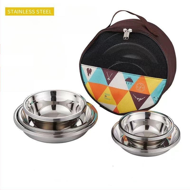 Roostevabast terasest õhtusöögitaldrikute komplekt õues kasutamiseks, telkimiseks mõeldud grillilauad, kaasaskantavad isejuhtivad grillitaldrikud, supikauss, kausikomplekt