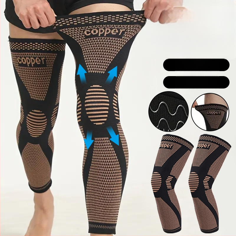 Vario jonų prailginti kelių apsaugai, vario pluošto megzti neslystantys slėginiai kojų apsaugai suaugusiems, krepšiniui, tinkliniui, sportui.