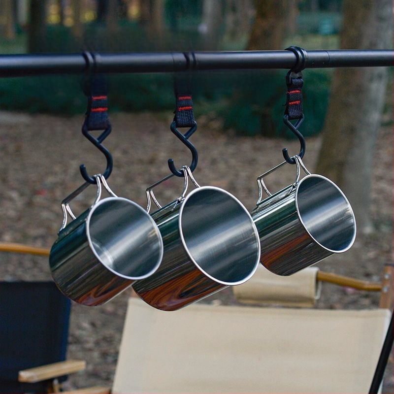 Mitmeotstarbeline roostevabast terasest kaasaskantav tassikomplekt matkamiseks, ronimiseks, matkamiseks, lauanõudeks, multifunktsionaalne 4-osaline veetass