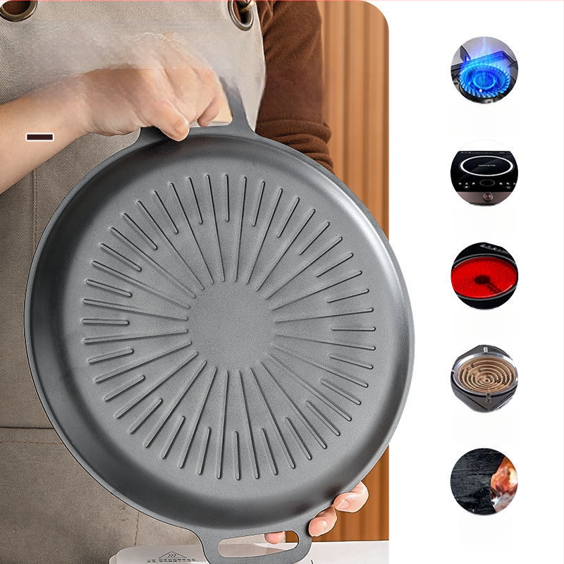 Korea stiilis majapidamises kasutatav Maifan kivist grillpann päikesemustriga, füüsilise mittenakkuva grillpanniga induktsioonpliidile, kassettpliidile, välistingimustes kasutatav grillpann