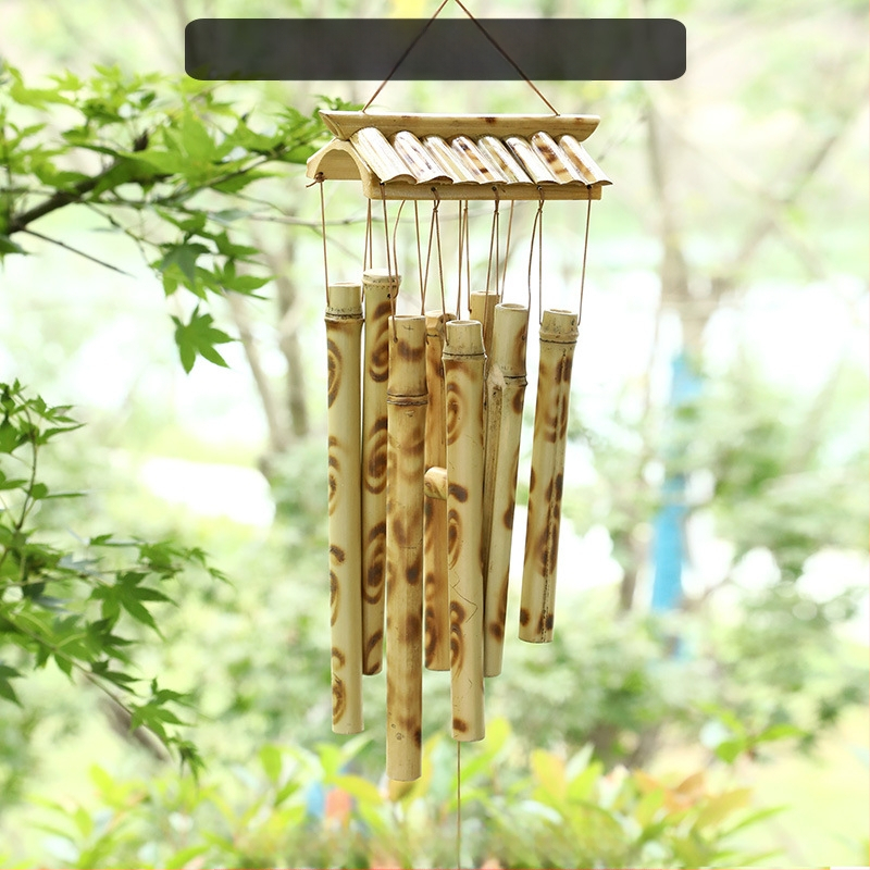 Китайски креативни бамбукови вятърни камбанки, висящи бамбукови камбанки, декорация, подарък, живописно място за открито, древен стил, бамбукови вятърни камбанки
