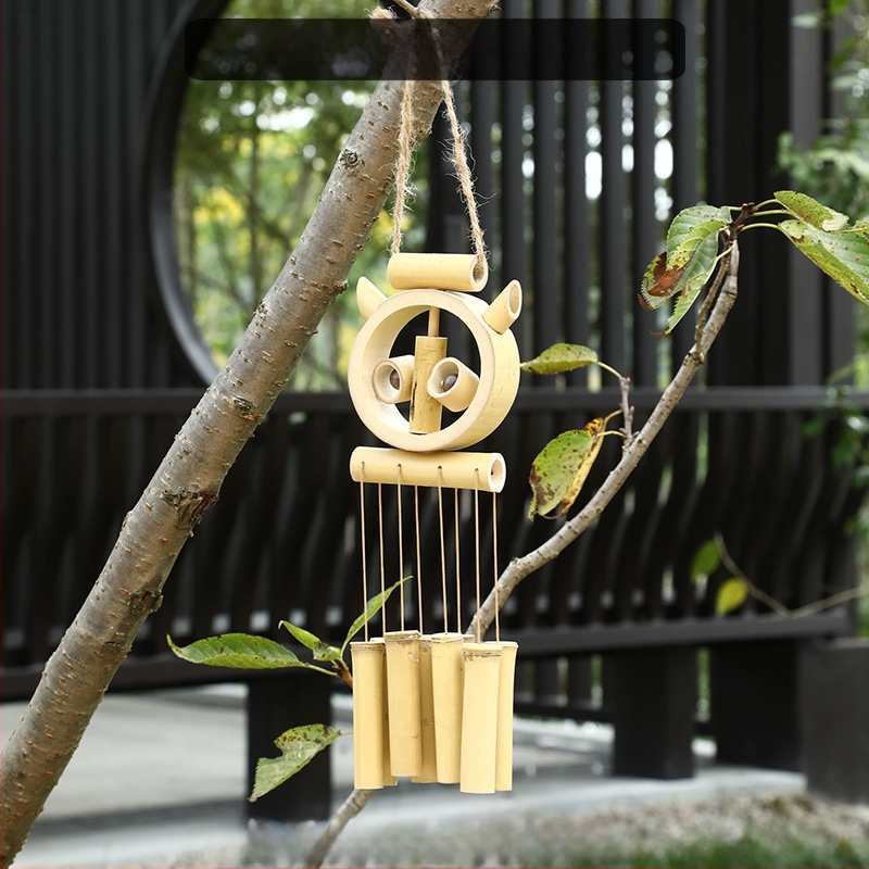 Китайски креативни бамбукови вятърни камбанки, висящи бамбукови камбанки, декорация, подарък, живописно място за открито, древен стил, бамбукови вятърни камбанки