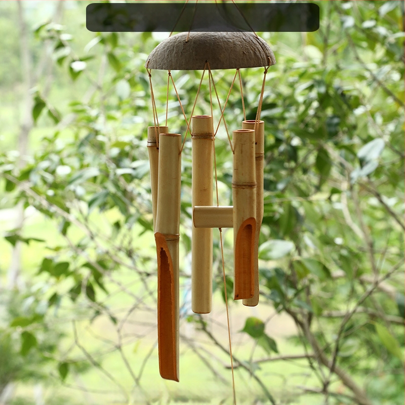 Китайски креативни бамбукови вятърни камбанки, висящи бамбукови камбанки, декорация, подарък, живописно място за открито, древен стил, бамбукови вятърни камбанки