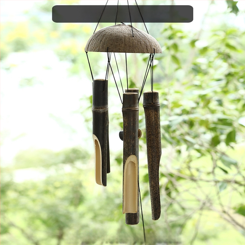 Китайски креативни бамбукови вятърни камбанки, висящи бамбукови камбанки, декорация, подарък, живописно място за открито, древен стил, бамбукови вятърни камбанки