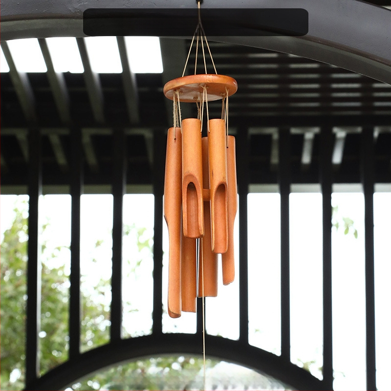 Китайски креативни бамбукови вятърни камбанки, висящи бамбукови камбанки, декорация, подарък, живописно място за открито, древен стил, бамбукови вятърни камбанки
