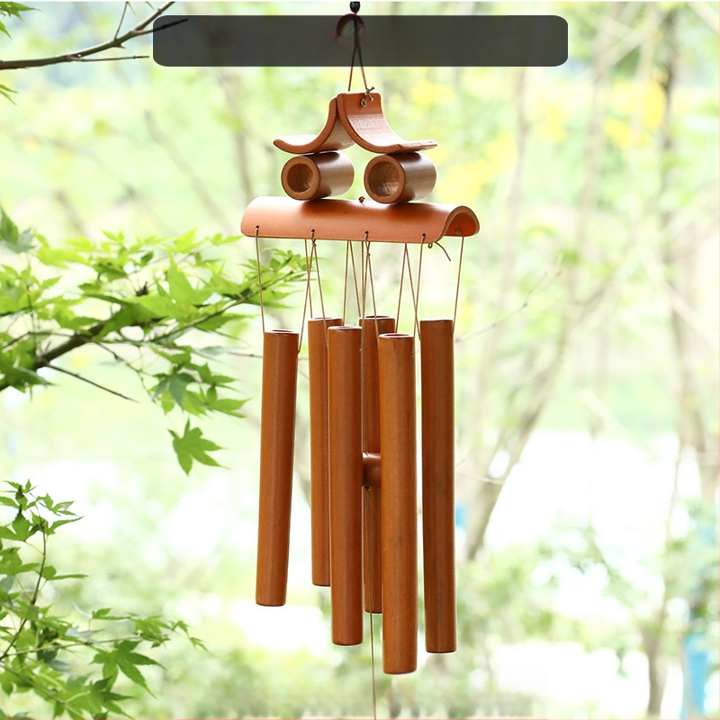 Китайски креативни бамбукови вятърни камбанки, висящи бамбукови камбанки, декорация, подарък, живописно място за открито, древен стил, бамбукови вятърни камбанки