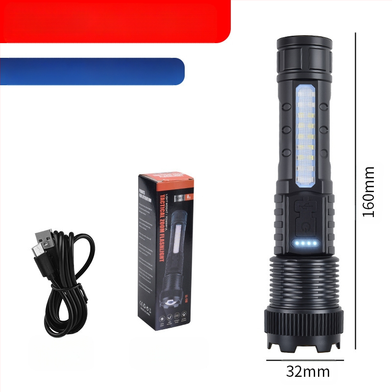 Határokon átnyúló új 118 kültéri erős fényű zseblámpa P50 teleszkópos zoom nagy teljesítményű tollcsipesz piros és kék vaku A76 zseblámpa