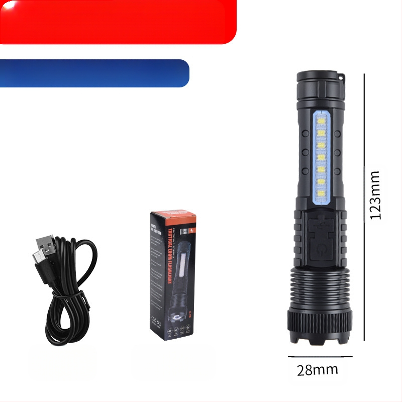 Határokon átnyúló új 118 kültéri erős fényű zseblámpa P50 teleszkópos zoom nagy teljesítményű tollcsipesz piros és kék vaku A76 zseblámpa