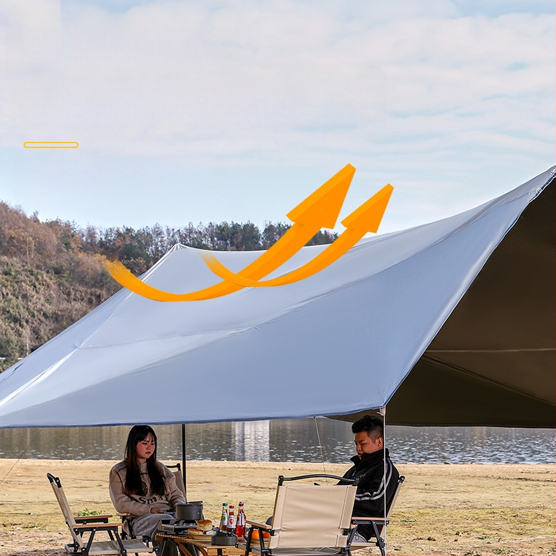 Kaheksanurkne must kummist varikatus õues telkimiseks Oxfordi riidest ülisuur päikesevari UV-kindel must kummist varikatusega telk