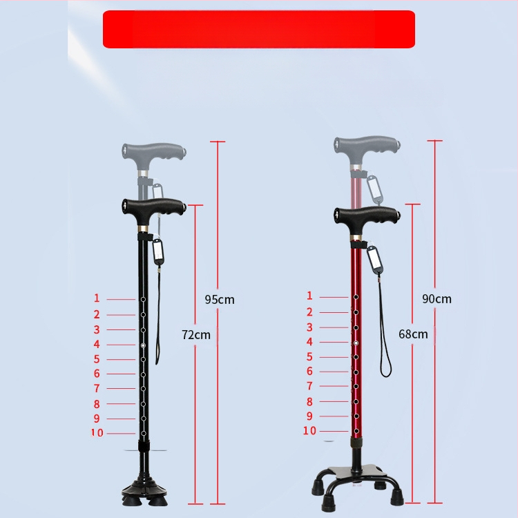 Csúszásgátló mankók időseknek, Négylábú mankók, Többfunkciós túrabotok lámpával, Határokon átnyúló nagykereskedelem, időseknek