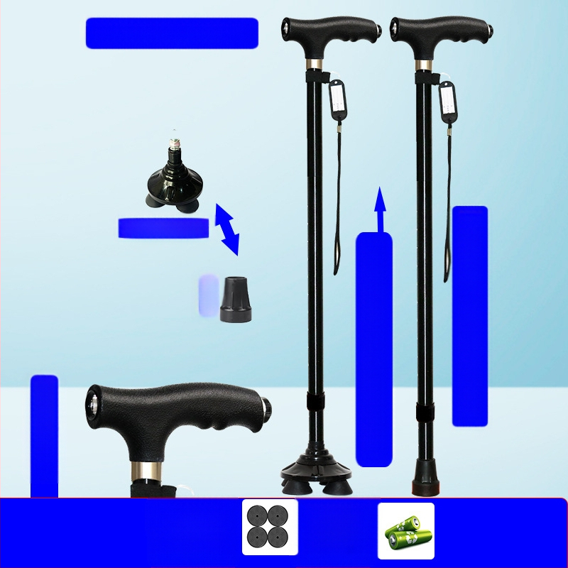 Csúszásgátló mankók időseknek, Négylábú mankók, Többfunkciós túrabotok lámpával, Határokon átnyúló nagykereskedelem, időseknek