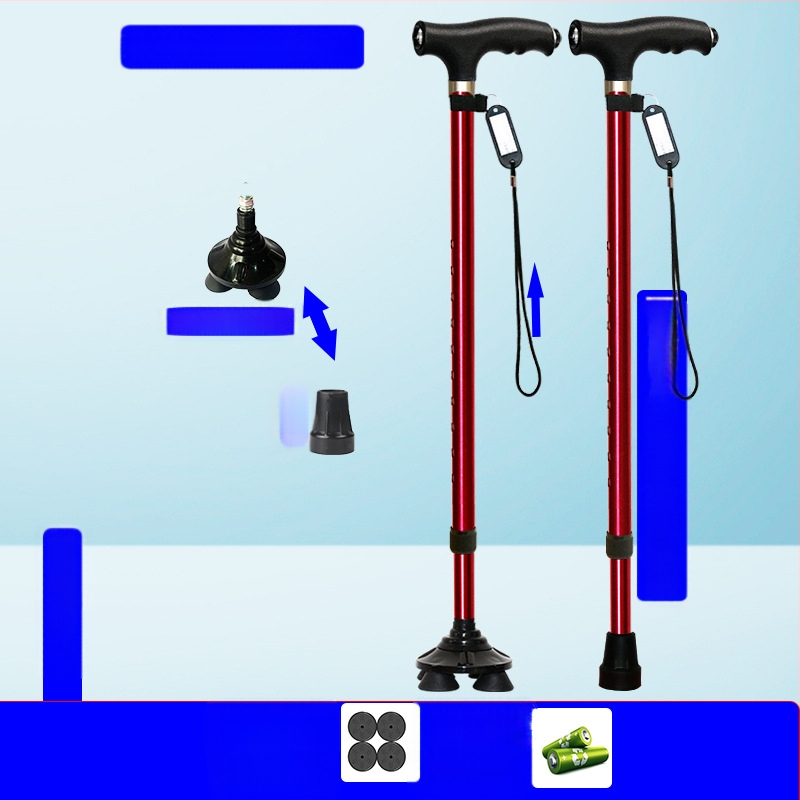 Csúszásgátló mankók időseknek, Négylábú mankók, Többfunkciós túrabotok lámpával, Határokon átnyúló nagykereskedelem, időseknek