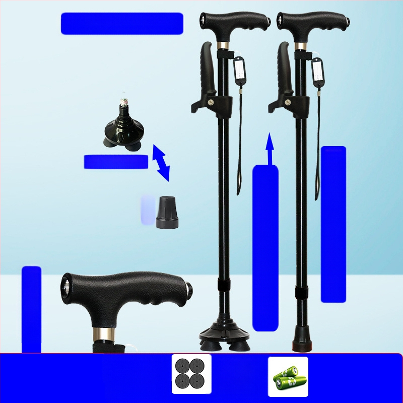 Csúszásgátló mankók időseknek, Négylábú mankók, Többfunkciós túrabotok lámpával, Határokon átnyúló nagykereskedelem, időseknek