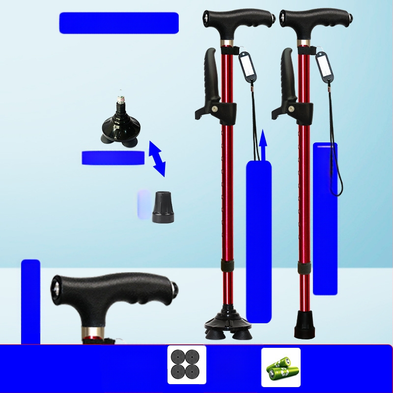 Csúszásgátló mankók időseknek, Négylábú mankók, Többfunkciós túrabotok lámpával, Határokon átnyúló nagykereskedelem, időseknek