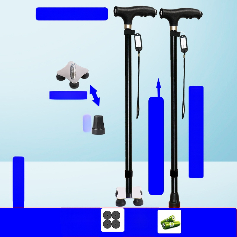 Csúszásgátló mankók időseknek, Négylábú mankók, Többfunkciós túrabotok lámpával, Határokon átnyúló nagykereskedelem, időseknek