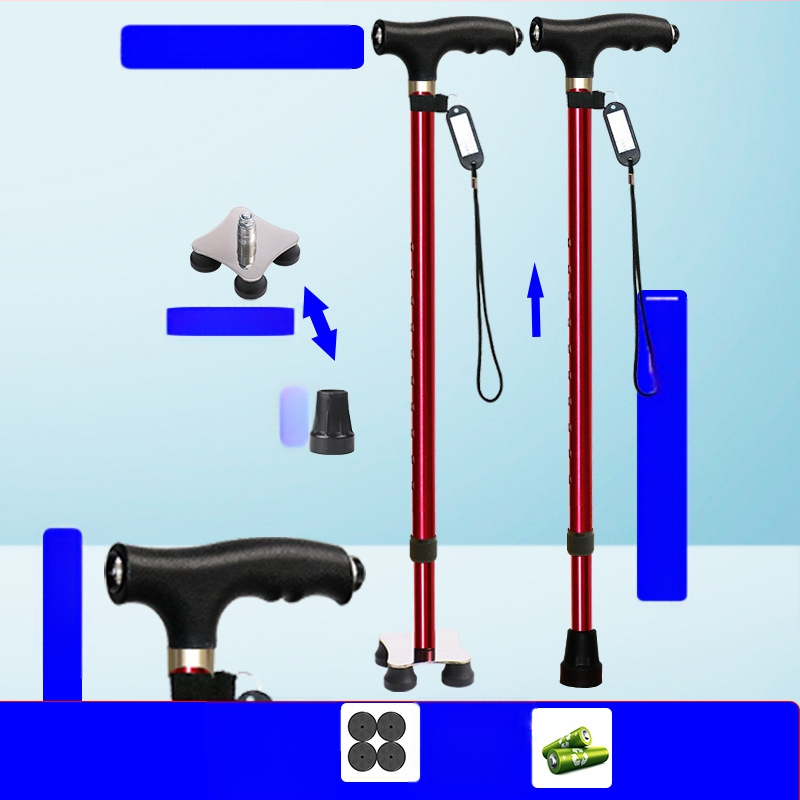 Csúszásgátló mankók időseknek, Négylábú mankók, Többfunkciós túrabotok lámpával, Határokon átnyúló nagykereskedelem, időseknek