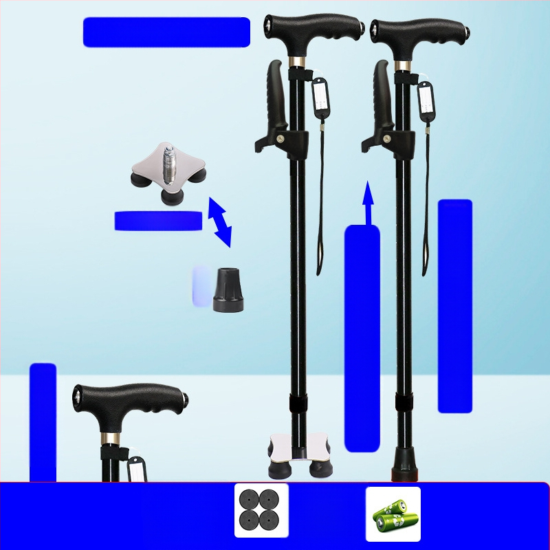 Csúszásgátló mankók időseknek, Négylábú mankók, Többfunkciós túrabotok lámpával, Határokon átnyúló nagykereskedelem, időseknek