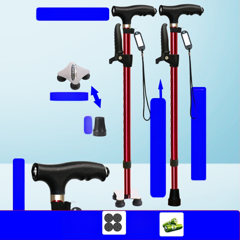 Csúszásgátló mankók időseknek, Négylábú mankók, Többfunkciós túrabotok lámpával, Határokon átnyúló nagykereskedelem, időseknek