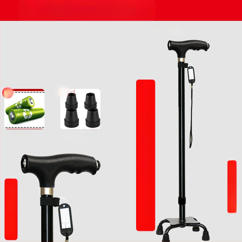 Csúszásgátló mankók időseknek, Négylábú mankók, Többfunkciós túrabotok lámpával, Határokon átnyúló nagykereskedelem, időseknek