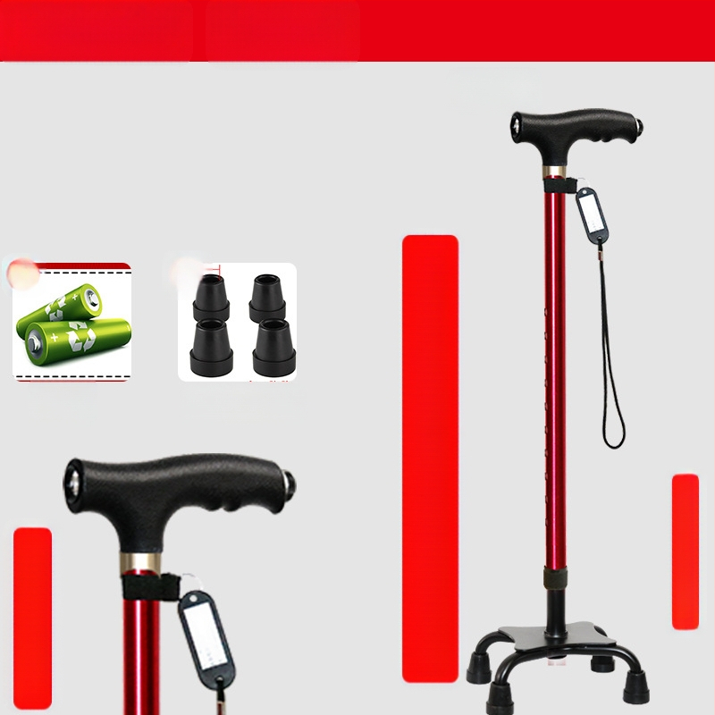 Csúszásgátló mankók időseknek, Négylábú mankók, Többfunkciós túrabotok lámpával, Határokon átnyúló nagykereskedelem, időseknek