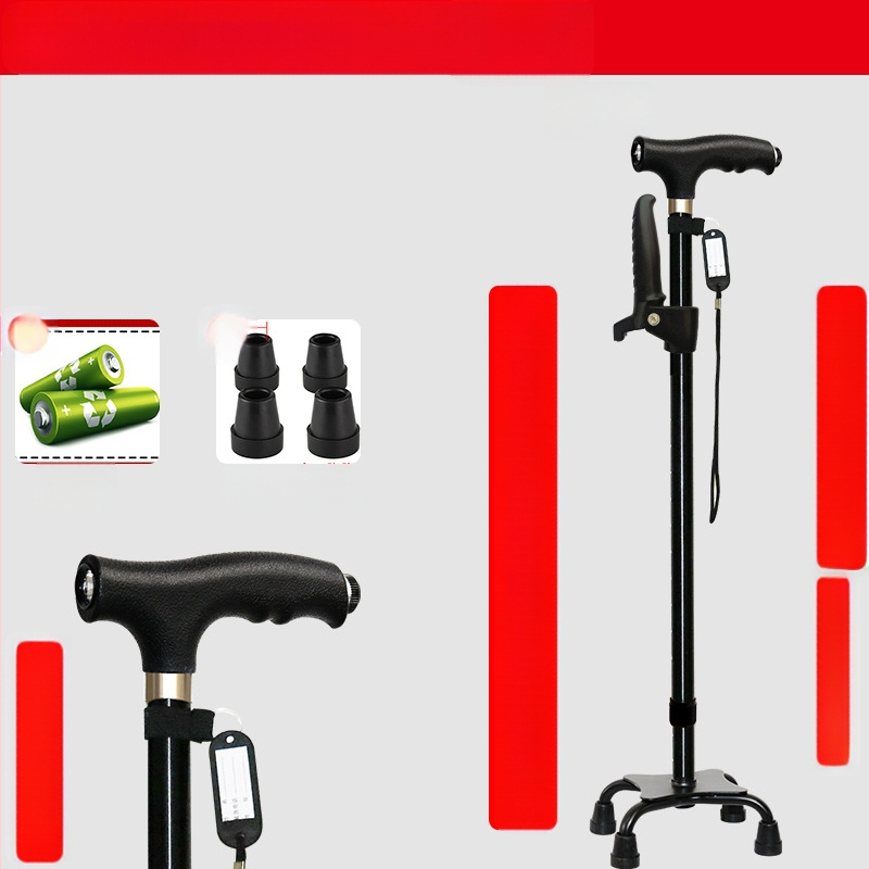 Csúszásgátló mankók időseknek, Négylábú mankók, Többfunkciós túrabotok lámpával, Határokon átnyúló nagykereskedelem, időseknek