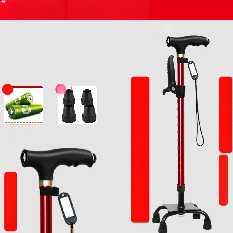 Csúszásgátló mankók időseknek, Négylábú mankók, Többfunkciós túrabotok lámpával, Határokon átnyúló nagykereskedelem, időseknek