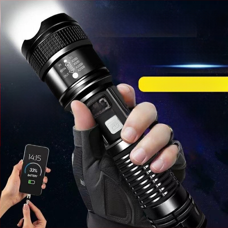 Tarpvalstybinis lauko patrulio prožektorius, didelio nuotolio, stiprus šviesos žibintuvėlis, nešiojamas įkrovimas, mažas traukiamas teleskopinis didmeninis prožektorius P50