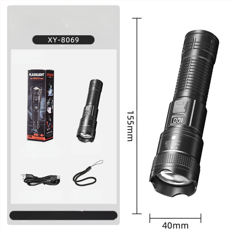 Tarpvalstybinis lauko patrulio prožektorius, didelio nuotolio, stiprus šviesos žibintuvėlis, nešiojamas įkrovimas, mažas traukiamas teleskopinis didmeninis prožektorius P50