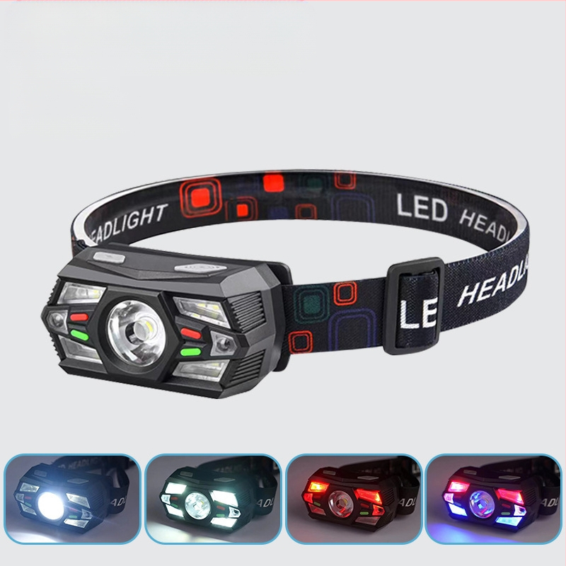 Piiriülene intelligentne induktsioon-väike esitulede multifunktsionaalne mitme valgusallikaga laadimine välistingimustes kasutatav pea külge kinnitatav taskulamp öökalapüügilamp hulgimüük