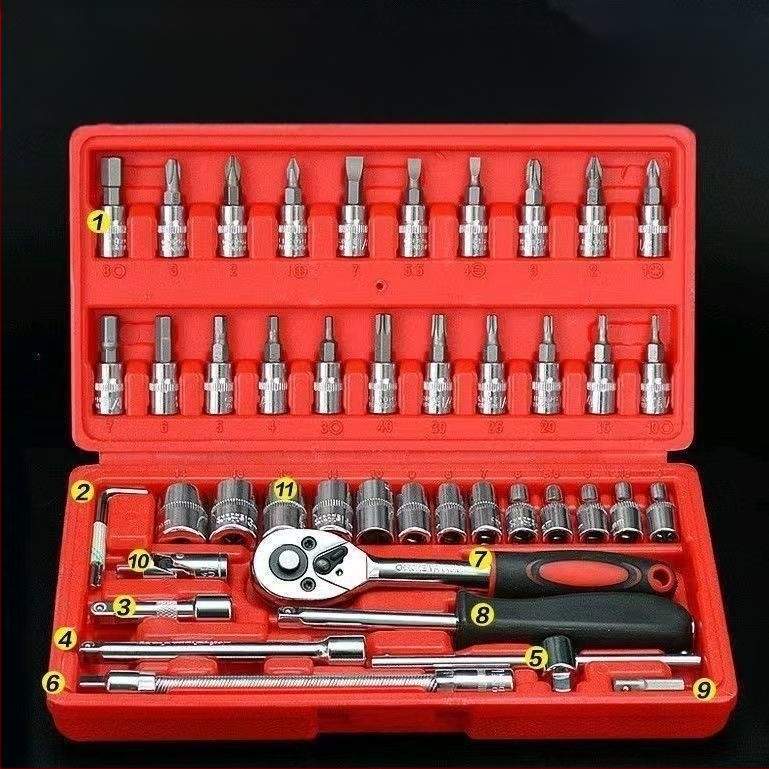 Инструмент за ремонт на автомобили, комплект за ремонт на гаечен ключ, тресчотка, универсален многофункционален комплект