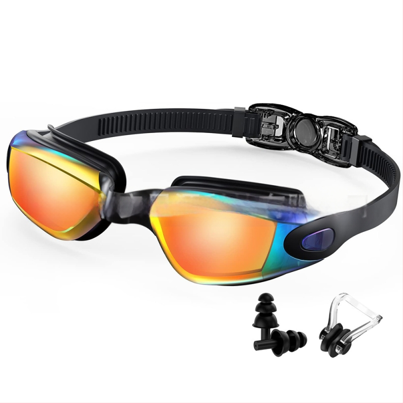 Tarpvalstybiniai sprogimai suaugusiems skirti plaukimo akiniai, plaukimo akiniai su nerasojančiais HD galvanizavimo lęšiais vyrams ir moterims su ausų kamštukais, nosies spaustukais, tiesioginis tiekimas iš gamyklos.