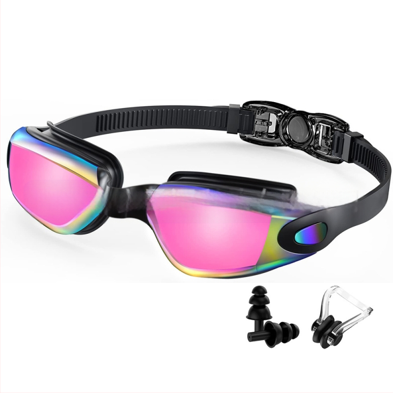 Tarpvalstybiniai sprogimai suaugusiems skirti plaukimo akiniai, plaukimo akiniai su nerasojančiais HD galvanizavimo lęšiais vyrams ir moterims su ausų kamštukais, nosies spaustukais, tiesioginis tiekimas iš gamyklos.