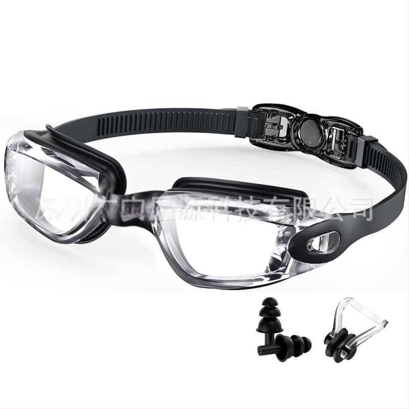 Tarpvalstybiniai sprogimai suaugusiems skirti plaukimo akiniai, plaukimo akiniai su nerasojančiais HD galvanizavimo lęšiais vyrams ir moterims su ausų kamštukais, nosies spaustukais, tiesioginis tiekimas iš gamyklos.