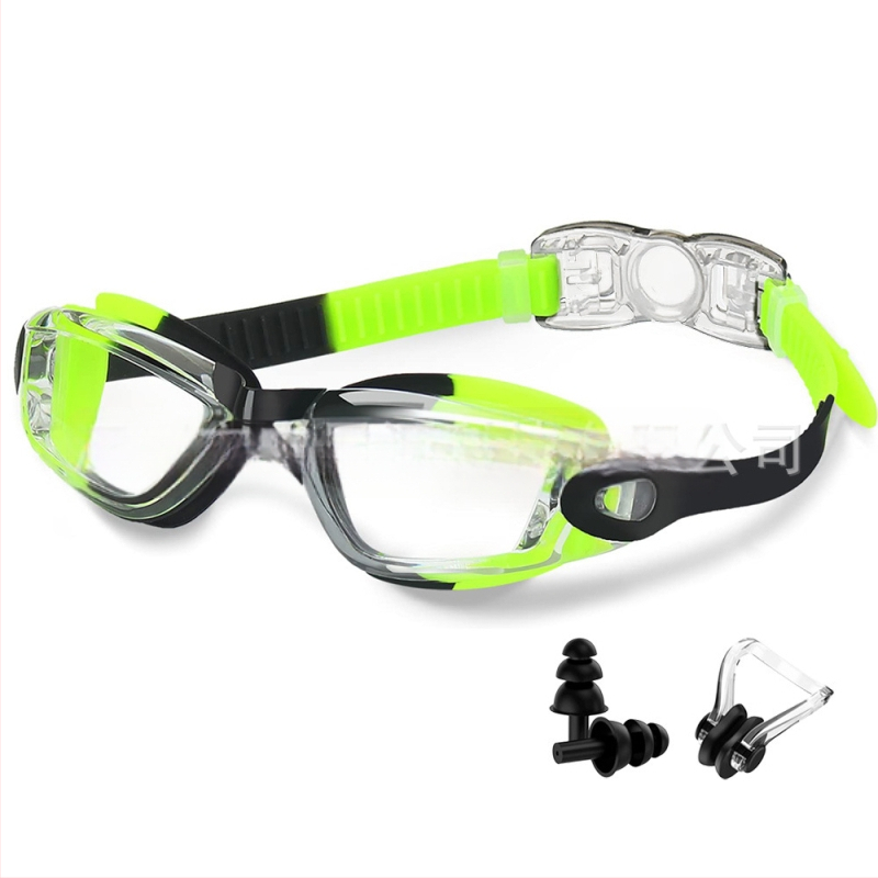 Tarpvalstybiniai sprogimai suaugusiems skirti plaukimo akiniai, plaukimo akiniai su nerasojančiais HD galvanizavimo lęšiais vyrams ir moterims su ausų kamštukais, nosies spaustukais, tiesioginis tiekimas iš gamyklos.