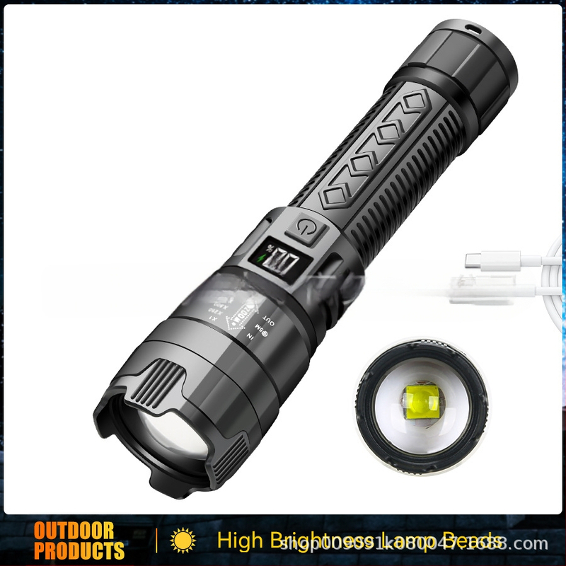 Robbanásveszélyes digitális elektromos kijelző erős fényű ABS zseblámpa multifunkcionális teleszkópos zoom zseblámpa kültéri hordozható zseblámpa