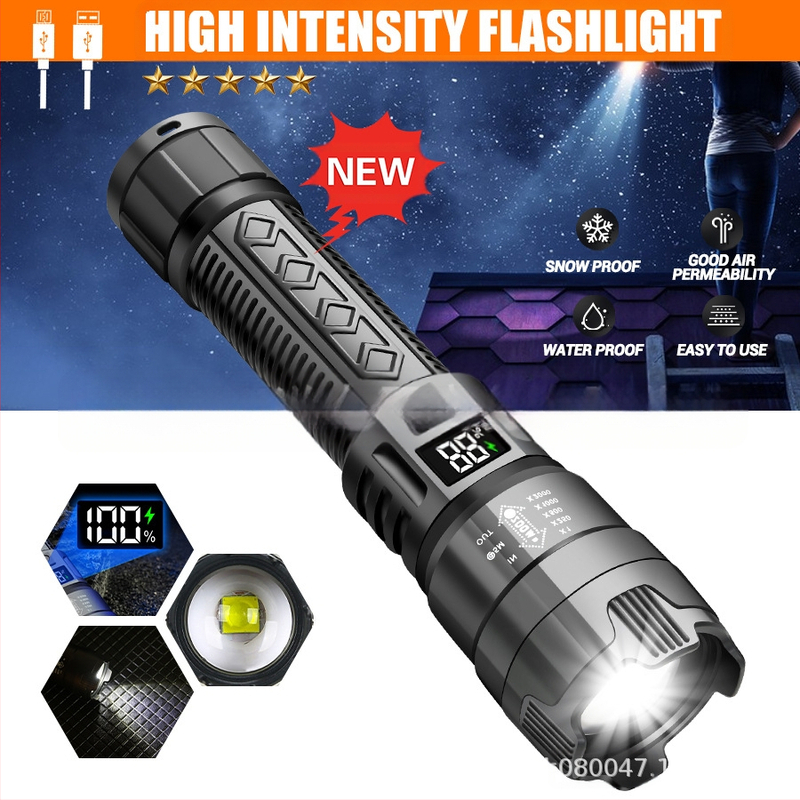 Robbanásveszélyes digitális elektromos kijelző erős fényű ABS zseblámpa multifunkcionális teleszkópos zoom zseblámpa kültéri hordozható zseblámpa