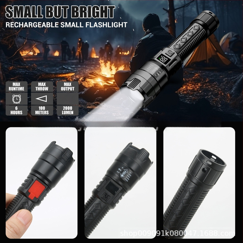 Robbanásveszélyes digitális elektromos kijelző erős fényű ABS zseblámpa multifunkcionális teleszkópos zoom zseblámpa kültéri hordozható zseblámpa