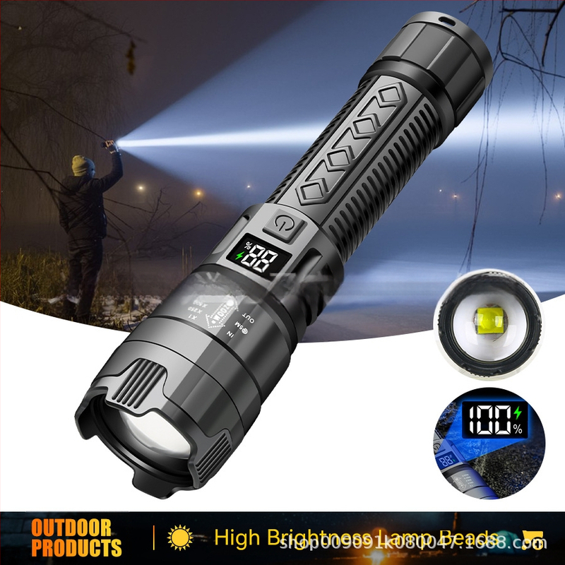 Robbanásveszélyes digitális elektromos kijelző erős fényű ABS zseblámpa multifunkcionális teleszkópos zoom zseblámpa kültéri hordozható zseblámpa