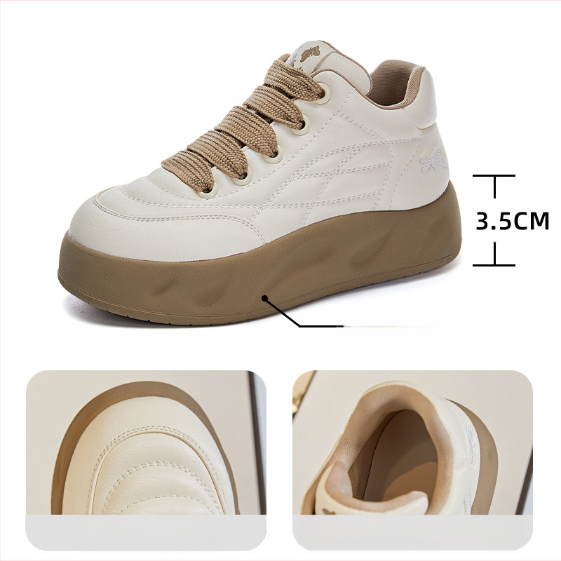 Λευκά παπούτσια από γνήσιο δέρμα για γυναίκες Άνοιξη 2025 Νέα γυναικεία αθλητικά παπούτσια με χοντρή σόλα και ψηλόμεσο σχέδιο, μοντέρνα, ευέλικτα παπούτσια Bread Shoes.
